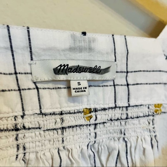 MADEWELL Windowpane Embroidered Boho Square Neck Button Down Blouse SMALL - Picture 8 of 9